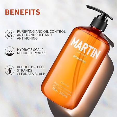 Martin 500ml Moisturizing Shampoo for Men, Cologne Fragrance Anti-dandruff Oil Control Clean Shampoo