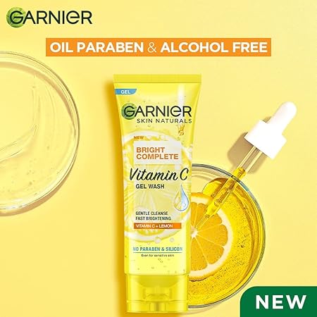 Garnier Facewash Gel, Gentle Cleanser, Fast Brightening, For Instant Brighter Skin, Bright Complete Vitamin C, 100g