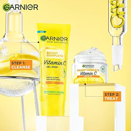 Garnier Facewash Gel, Gentle Cleanser, Fast Brightening, For Instant Brighter Skin, Bright Complete Vitamin C, 100g