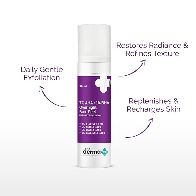 The Derma Co 7% AHA + 1% BHA Overnight Face Peel With Glycolic