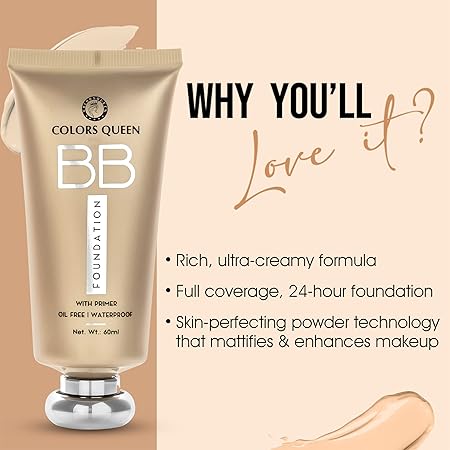 Colors Queen BB Liquid Foundation with Primer – 01 Ivory, 60ml