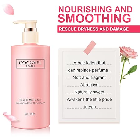 COCOVEL Rose De Mai Parfum Fragranced Hair Conditioner With Rose Flower Extract, Healthy Moisturised Shiny Hair, 300ML